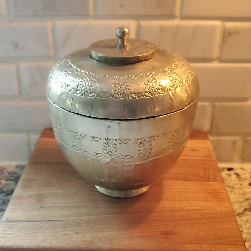 Pottery Barn Metallic Foil Lidded Antique-Style Jar